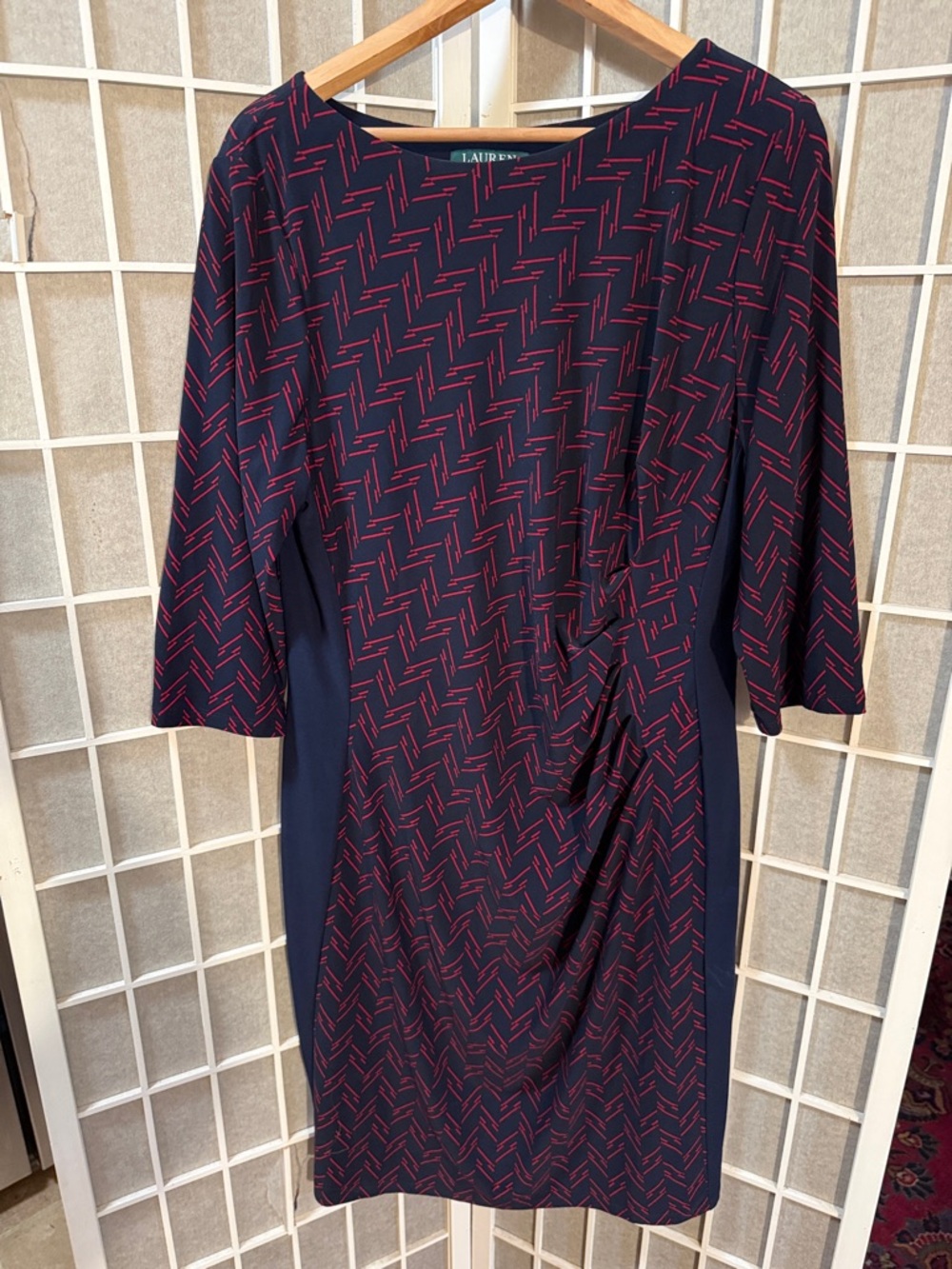 RALPH LAUREN RED BODYCON RUCHED 3/4 SLEEVE JERSEY STRETCH DRESS❤️